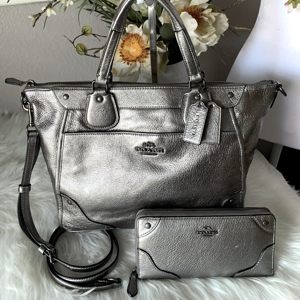 RARE Coach Mickie Silver Metallic
Satchel and  Rare Matching Wallet